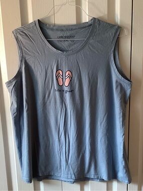 Life Is Good Womens Blue Tank Top With Flip Flops Sz XXL - IEC